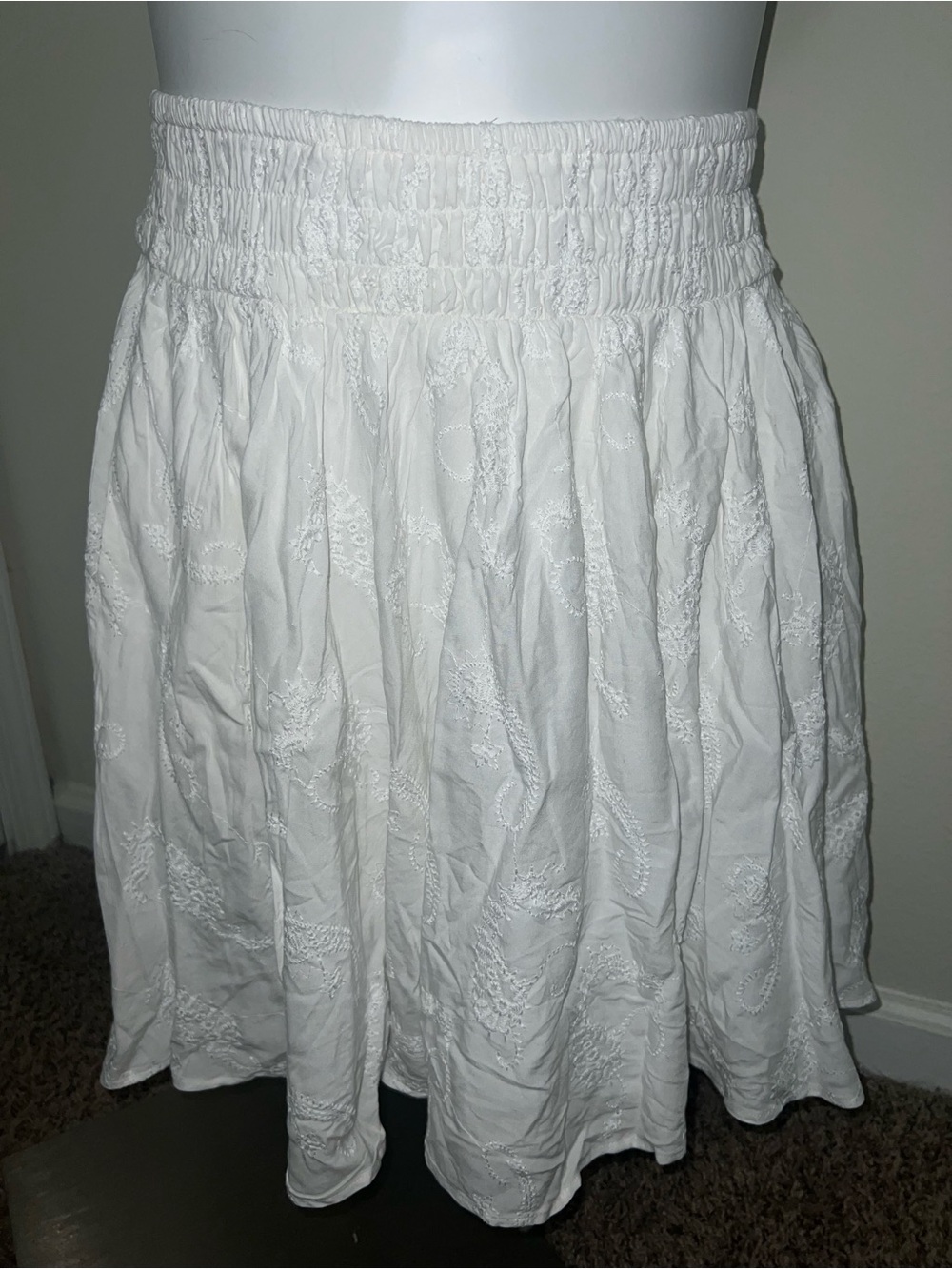 Torrid White Embroidered Smocked Waist Circle Skirt